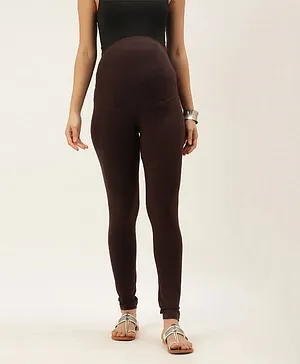 Blush 9 Over The Bump Solid Maternity Leggings - Brown