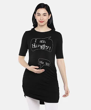 Blush 9 Short Sleeves I Am Hungry & Me Too Printed Top Maternity Wear - Black