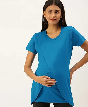 Blush 9 Short Sleeves Solid Top Maternity Wear - Blue