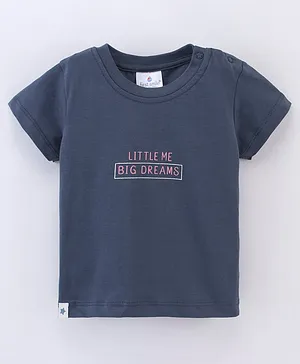First Smile Cotton Sinker Half Sleeves T-shirt Text Print - Blue