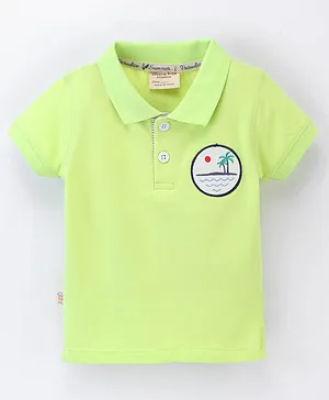 Ollypop Cotton Knit Half Sleeves T-shirt Beach Print - Green