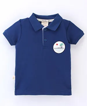 Ollypop Cotton Half Sleeves T-Shirt Beach Print Print - Blue