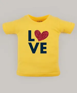 FFlirtygo Valentines Day Theme Half Sleeves Love Printed T Shirt - Yellow