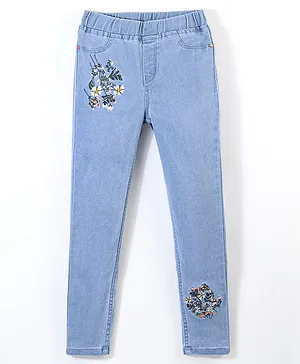 Primo Gino Pull Up Jeans With Embroidery Detail - Light Indigo Wash
