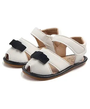 Kidofash Bow Applique Sandal Style Booties - White & Black