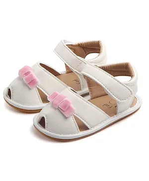 Kidofash Bow Applique Sandal Style Booties - White & Pink
