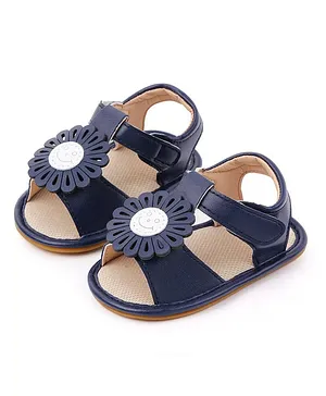 Kidofash Flower Applique Sandal Style Booties - Navy Blue