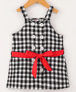 M'andy Sleeveless Checks Dress With Belt - Black