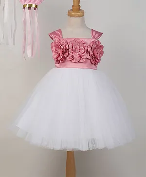 Ministitch Sleeveless Pearl Detailed Flower Crafted Embellished Bodice Fit & Flare Tulle  - Pink