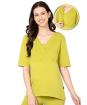 Zelena Half Sleeves Solid Zipless Maternity Nursing Top - Green