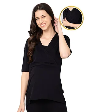 Zelena Half Sleeves Solid Zipless Maternity Nursing Top - Black
