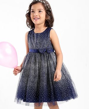 Babyhug Sleeveless Foil Printed Party Frock - Navy Blue