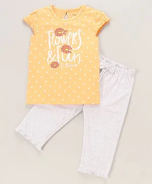 Babyoye Eco Conscious  Anti Bacterial 100% Cotton Short Sleeves Night Suit Dot & Text Print- Orange & Grey