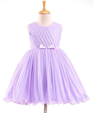 Babyhug Sleeveless Shimmery Party Wear Frock Glitter Print with Striped Textures- Lavender
