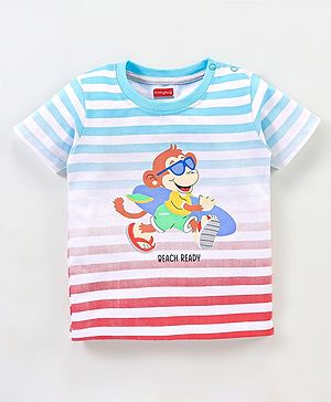 Babyhug Cotton Half Sleeves T-Shirt Striped - White & Blue