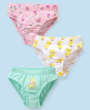 Babyhug 100% Cotton Floral & Duck Printed Panties Pack of 3 - Pink & White