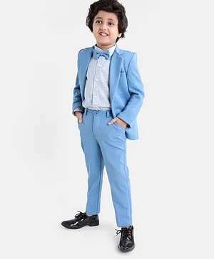 Babyhug Full Sleeves Solid Party Suit With Bow- Powder Blue