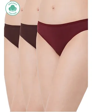 Inner Sense Organic Cotton Antimicrobial Pack Of 3 Solid Maternity Bikini Cut Style Panties - Dark Sienna & Persian Plum