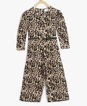 Chuppan Chupai Full Sleeves Seamless Cheetah Printed Jumpsuit - Beige