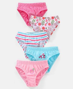 Babyhug 100% Cotton Polka Dots & Floral Print Panties Pack of 5 - Turquoise Pink & White