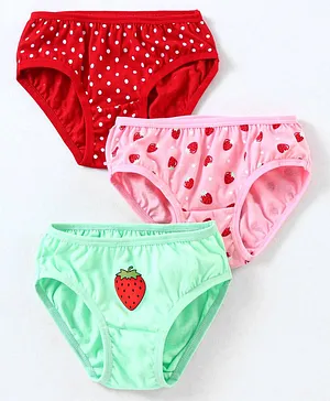 Babyhug 100% Cotton Panties Strawberry Print Pack of 3- Green & Pink