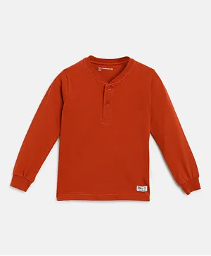Campana 100% Cotton Full Sleeves Solid T Shirt - Rust Red