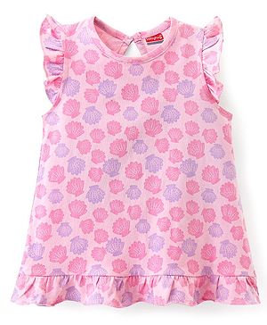 Babyhug Cotton Knit Sleeveless Nighty With Shells Print - Pink