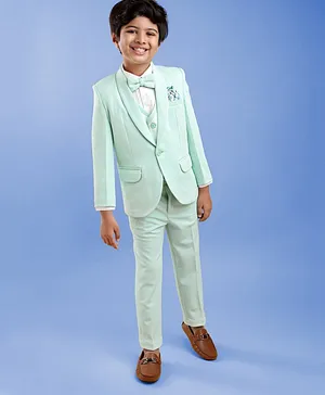 Robo Fry Cotton Full Sleeves Solid Party Suit With Blazer & Bow- Green