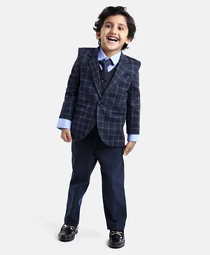 Robo Fry Full Sleeves Checkered Party Suits with Tie - Blue