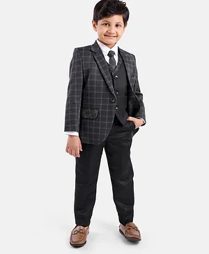 Robo Fry Full Sleeves Checks Party Suit With Tie - Black