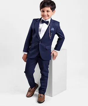 Robo Fry Full Sleeves Solid Color Party Suits with Bow - Blue