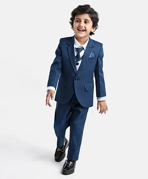Robo Fry Full Sleeves Checkered Party Suits with Tie - Blue
