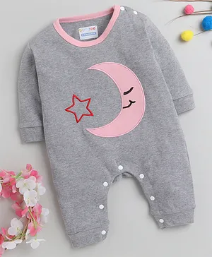 BUMZEE Full Sleeves Moon & Star Placement Embroidered Sleepsuit - Grey