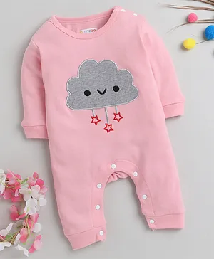 BUMZEE Full Sleeves Cloud & Star Placement Embroidered Sleepsuit - Pink