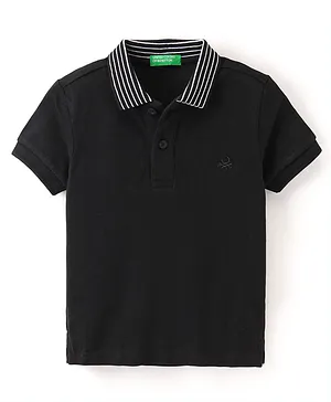 UCB Cotton Half Sleeves Solid T-Shirt- Black