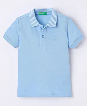 UCB Cotton Half Sleeves Solid T-Shirt- Sky Blue