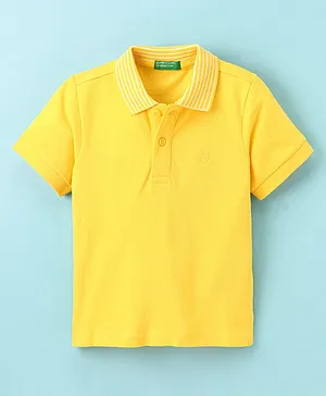 UCB Cotton Half Sleeves Solid T-Shirt- Yellow