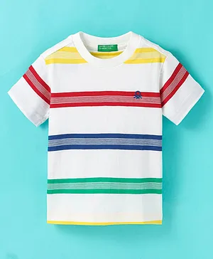 UCB Cotton Half Sleeves Striped T-Shirt- White