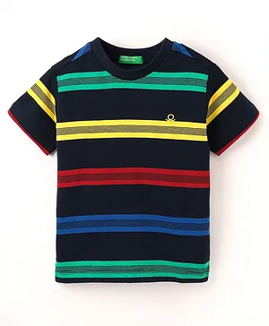 UCB Cotton Half Sleeves Striped T-Shirt - Navy Blue
