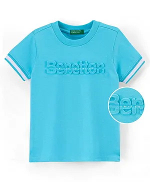 UCB Cotton Half Sleeves T-Shirt Benetton Embossed - Aqua Blue