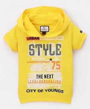 Noddy Half Sleeves Text Printed Hooded Tee  - Yellow
