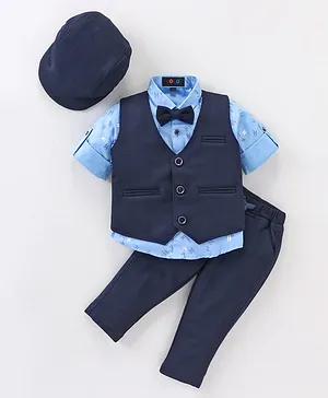 Robo Fry Cotton Lycra Full Sleeves Party Suit With Hat Solid-Blue
