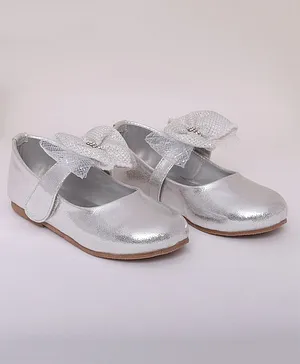 Mine Sole Shiny Sequin Embellished Big Bow Ballerinas - Silver