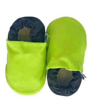Skips Soft Sole Infant Solid Booties - Black & Lime Green