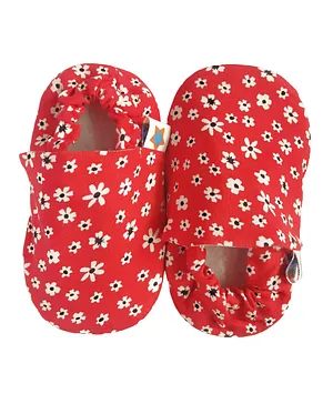 Skips Floral Printed Elasticated Cotton Booties - Red And White