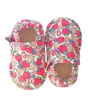 Skips Strawberry Print Elasticated Cotton Booties  - Pink And White