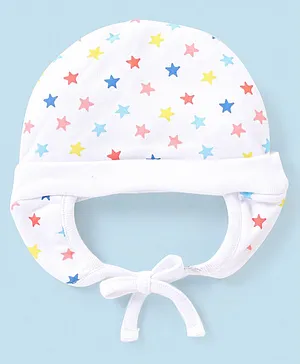 Babyhug 100% Cotton Tie-Knot Cap Star Print - White