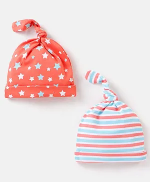 Babyhug 100% Cotton Cap Star & Stripes Print Red & Blue Pack Of 2 - Diameter 10 cm
