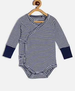 Chayim Full Sleeves Flexi Fit Expandable Striped Wrap Style Onesie - Navy Blue