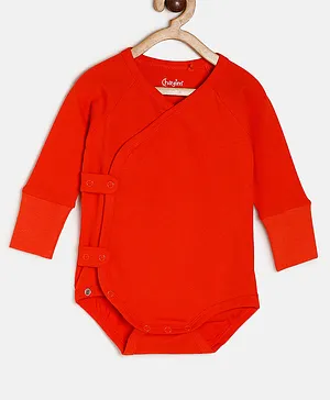 Chayim Full Sleeves Flexi Fit Expandable Solid Wrap Style Onesie - Reddish Orange